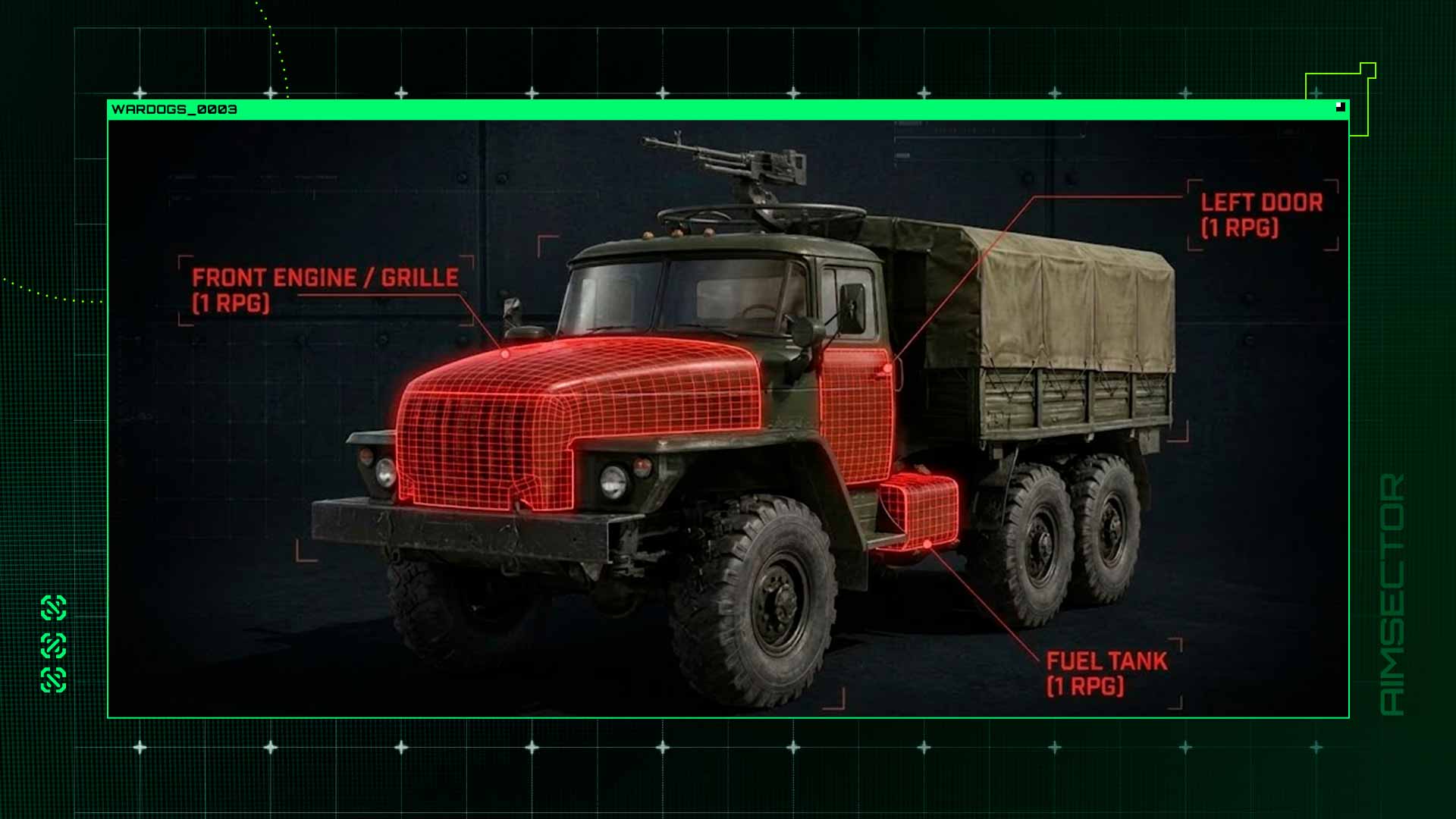 Wardogs Ural weak spots: left door, fuel tank and right front engine grille